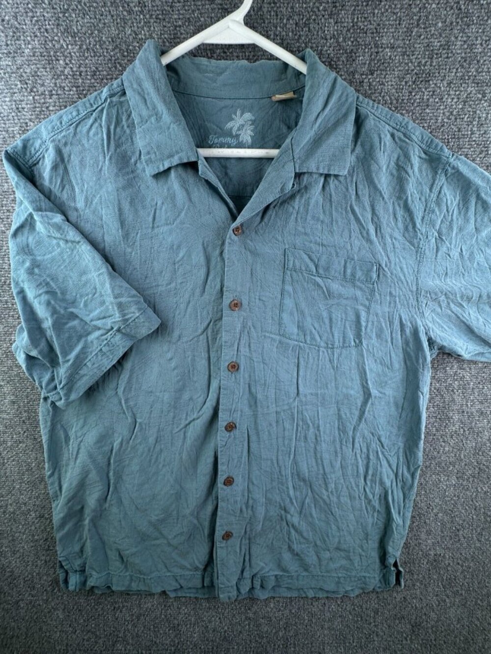 Tommy Bahama Silk Button Up Shirt Short Sleeve Hawaiian Blue Large Floral Men